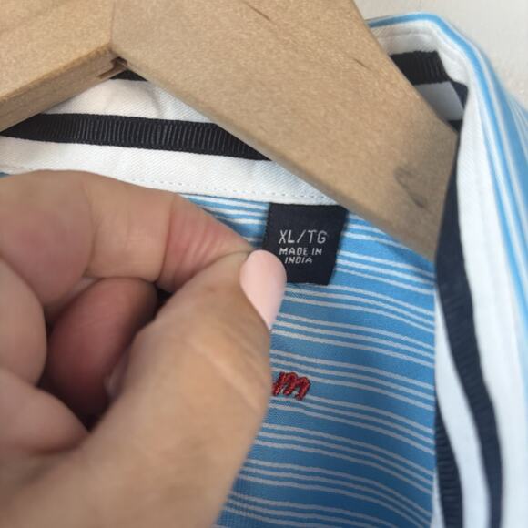 Robert Graham Mens Shirt XL Blue White Striped Flip Cuff Contrast Button Down - Picture 5 of 14